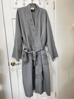 Lotus Linen Waffle Robe Lightweight Cotton Blend Spa Bathrobe Size XXXL Gray
